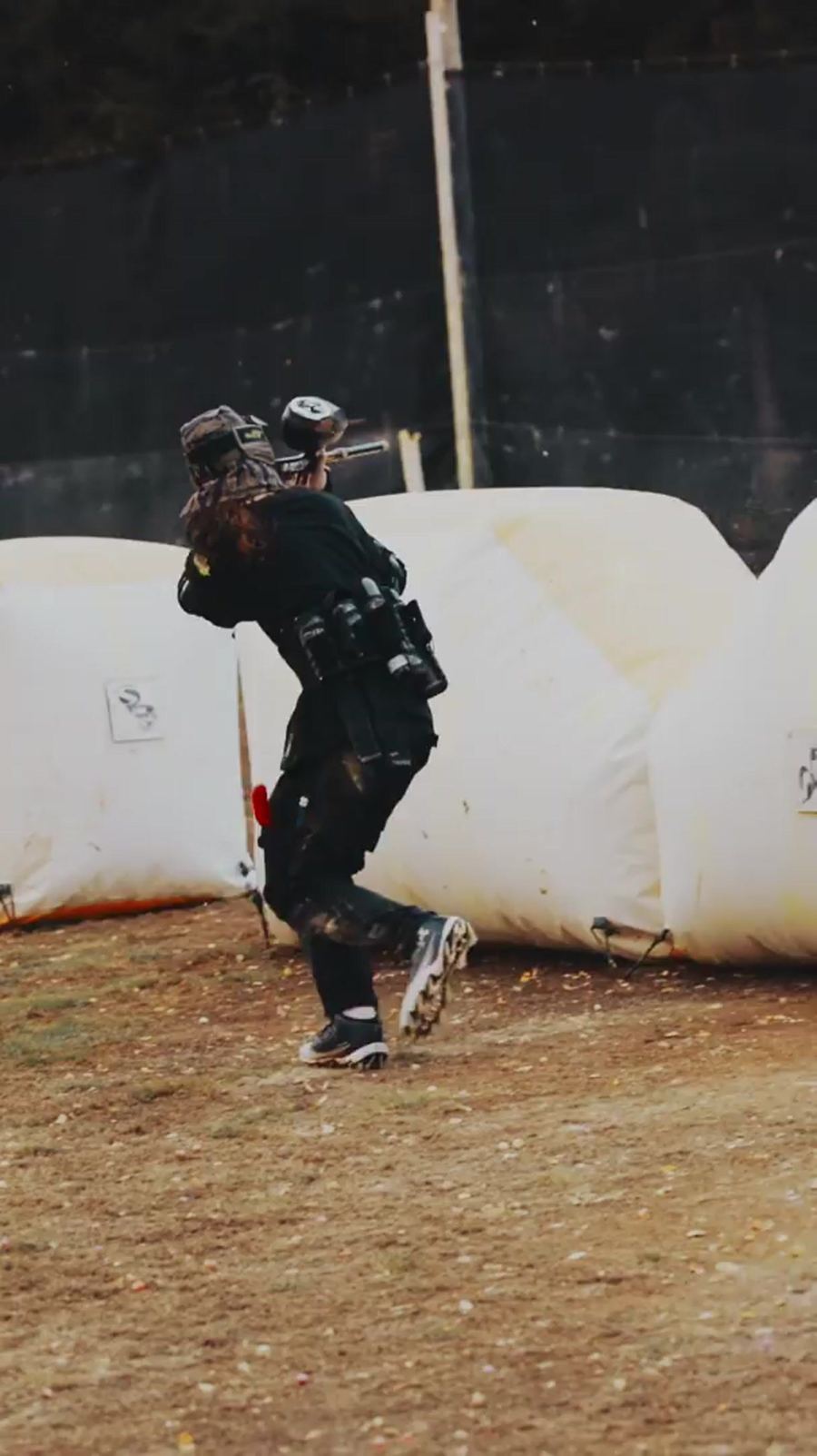 Tournament player moving off the break between inflatable bunkers